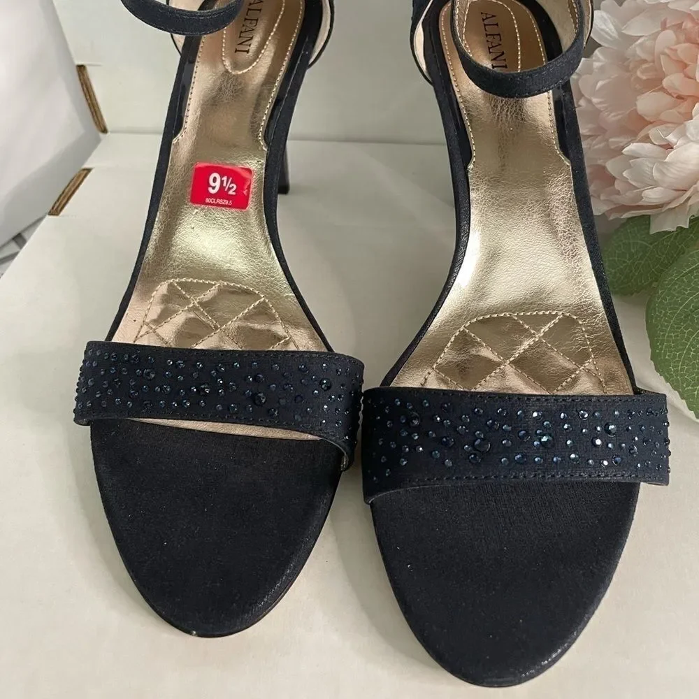 ALFANI DEEP BLUE SANDAL STRAPPY HEELS WITH GLITZ‎